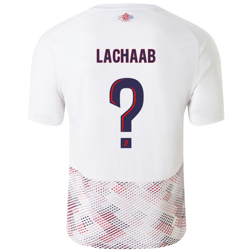 Gyermek Labdarúgás Younes Lachaab #0 Fehér Royal Blue Idegenbeli Jersey 2024/25 Mez Póló Ing