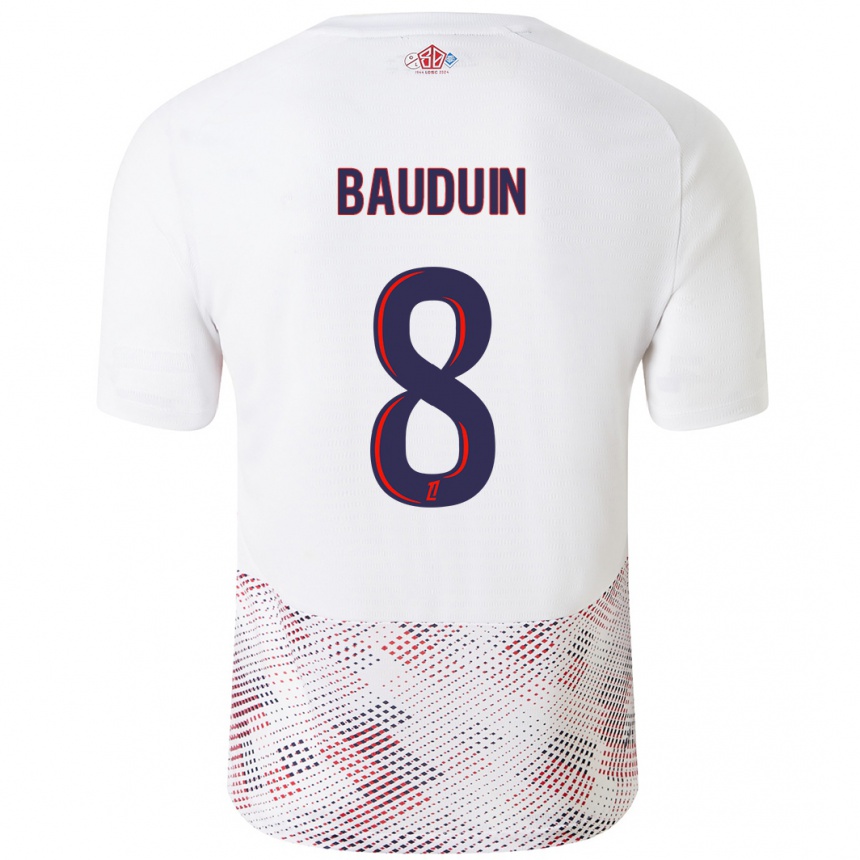 Gyermek Labdarúgás Justine Bauduin #8 Fehér Royal Blue Idegenbeli Jersey 2024/25 Mez Póló Ing