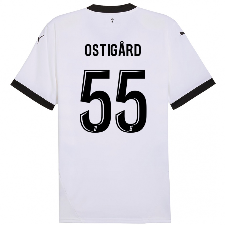 Gyermek Labdarúgás Leo Ostigard #55 Fehér Fekete Idegenbeli Jersey 2024/25 Mez Póló Ing