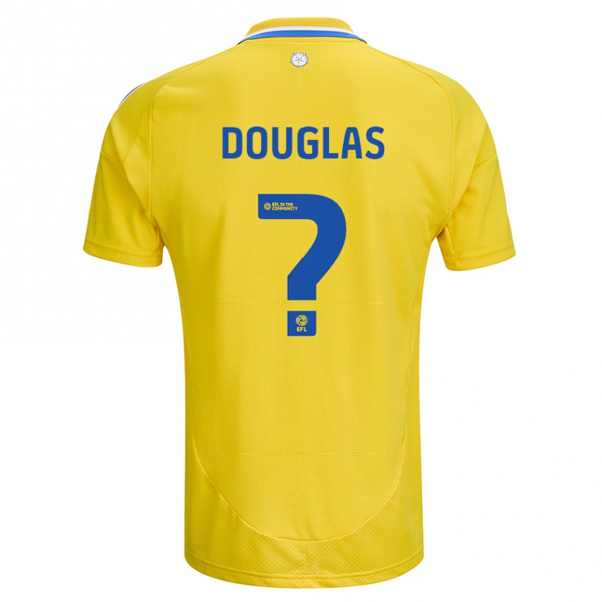 Gyermek Labdarúgás Connor Douglas #0 Sárga Kék Idegenbeli Jersey 2024/25 Mez Póló Ing