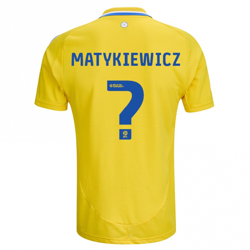 Gyermek Labdarúgás Luke Matykiewicz #0 Sárga Kék Idegenbeli Jersey 2024/25 Mez Póló Ing