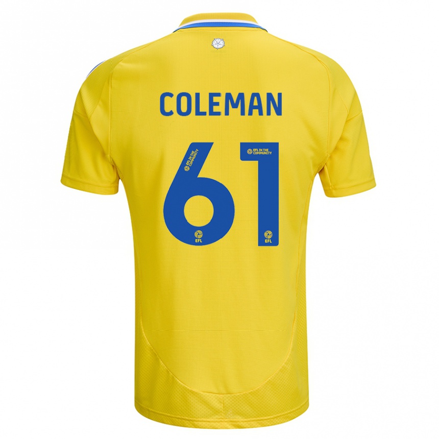 Gyermek Labdarúgás Cian Coleman #61 Sárga Kék Idegenbeli Jersey 2024/25 Mez Póló Ing