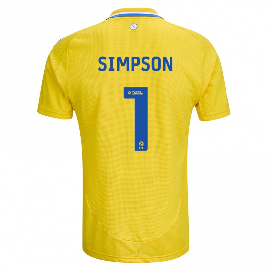 Gyermek Labdarúgás Carrie Simpson #1 Sárga Kék Idegenbeli Jersey 2024/25 Mez Póló Ing