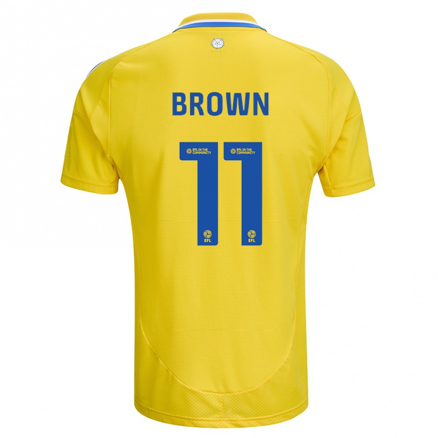 Gyermek Labdarúgás Abbie Brown #11 Sárga Kék Idegenbeli Jersey 2024/25 Mez Póló Ing