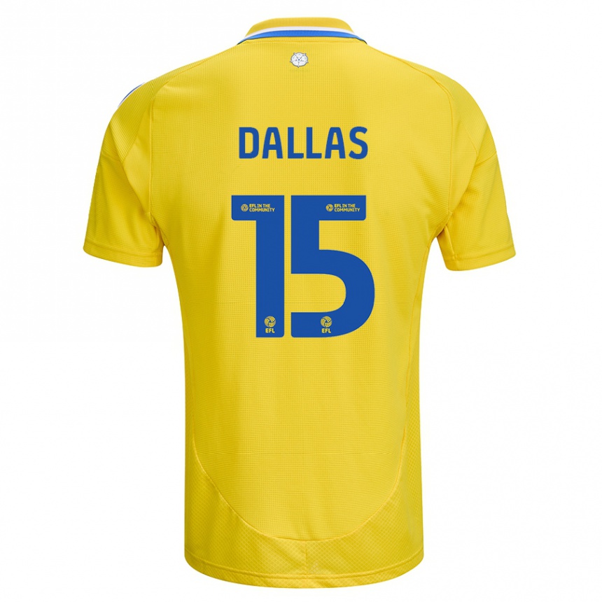 Gyermek Labdarúgás Stuart Dallas #15 Sárga Kék Idegenbeli Jersey 2024/25 Mez Póló Ing