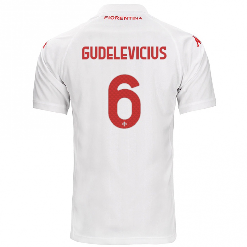 Gyermek Labdarúgás Ernestas Gudelevicius #6 Fehér Idegenbeli Jersey 2024/25 Mez Póló Ing