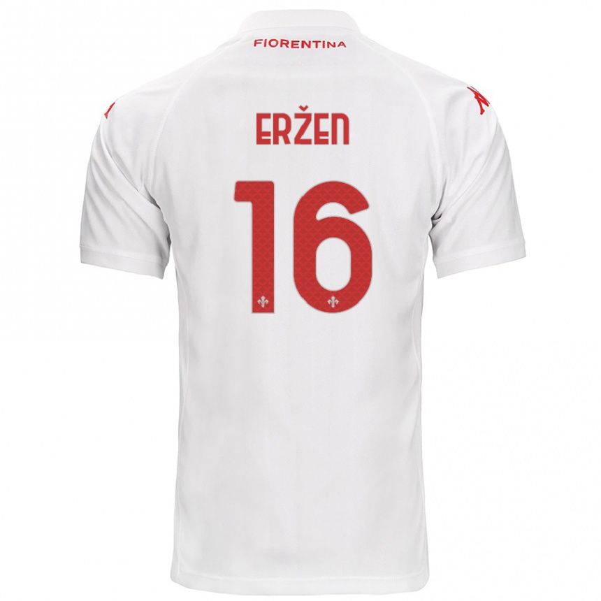 Gyermek Labdarúgás Kaja Erzen #16 Fehér Idegenbeli Jersey 2024/25 Mez Póló Ing