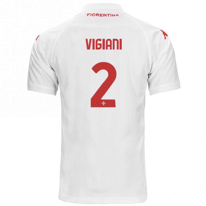 Gyermek Labdarúgás Lorenzo Vigiani #2 Fehér Idegenbeli Jersey 2024/25 Mez Póló Ing