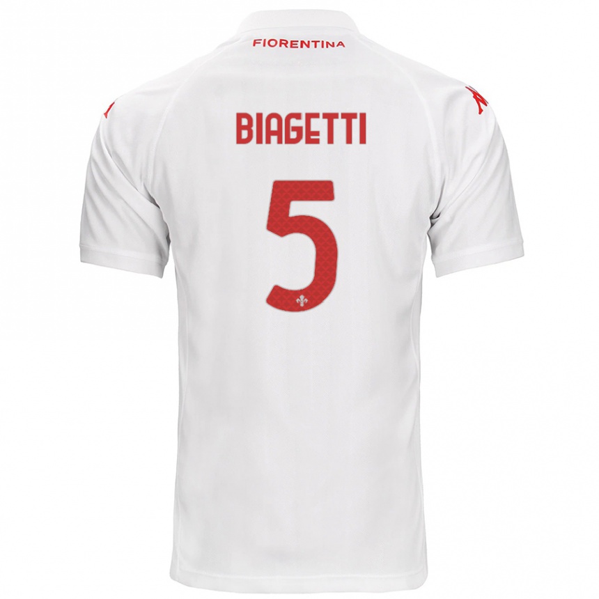 Gyermek Labdarúgás Christian Biagetti #5 Fehér Idegenbeli Jersey 2024/25 Mez Póló Ing