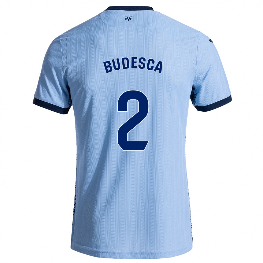 Gyermek Labdarúgás Daniel Budesca #2 Ég Kék Idegenbeli Jersey 2024/25 Mez Póló Ing