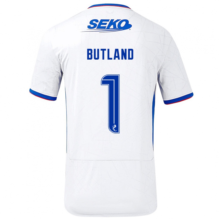 Gyermek Labdarúgás Jack Butland #1 Fehér Kék Idegenbeli Jersey 2024/25 Mez Póló Ing