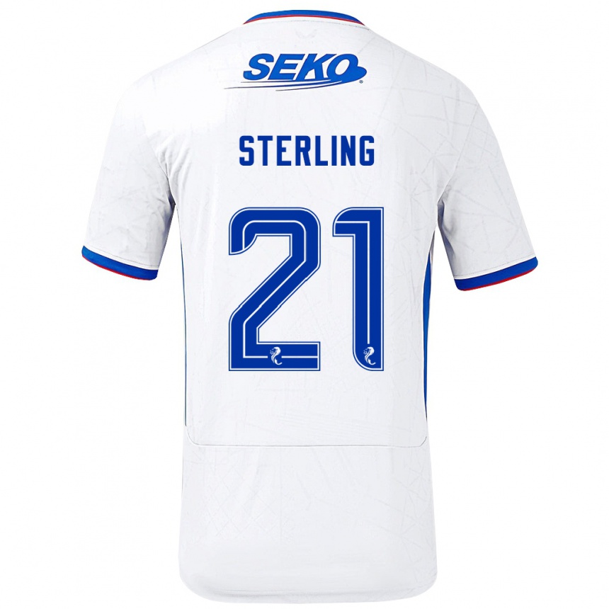 Gyermek Labdarúgás Dujon Sterling #21 Fehér Kék Idegenbeli Jersey 2024/25 Mez Póló Ing