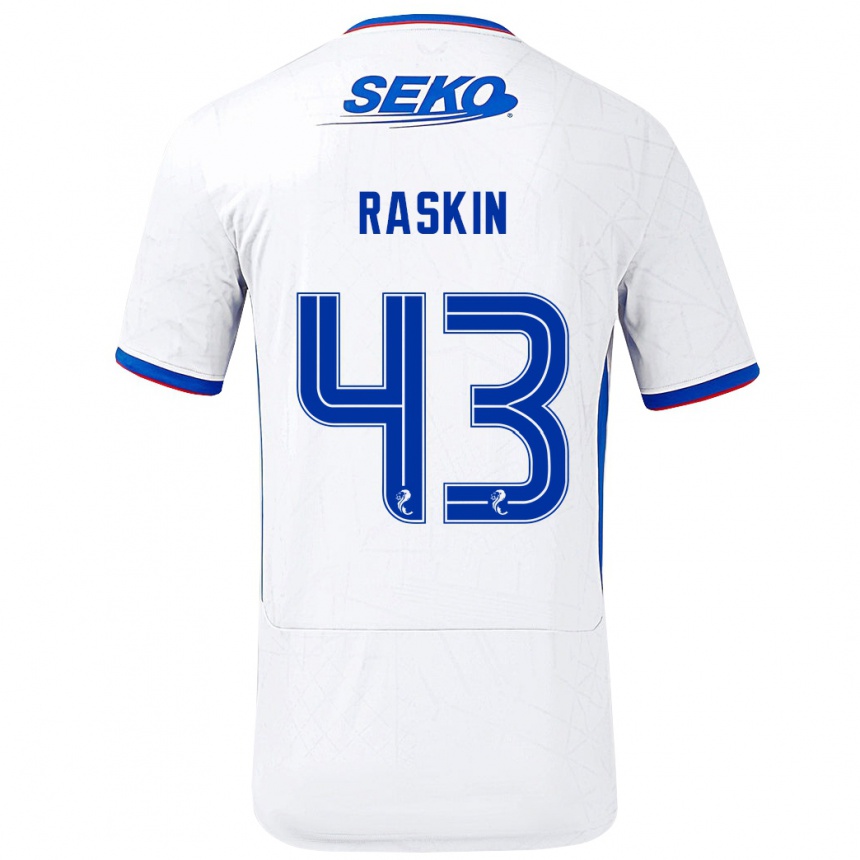 Gyermek Labdarúgás Nicolas Raskin #43 Fehér Kék Idegenbeli Jersey 2024/25 Mez Póló Ing