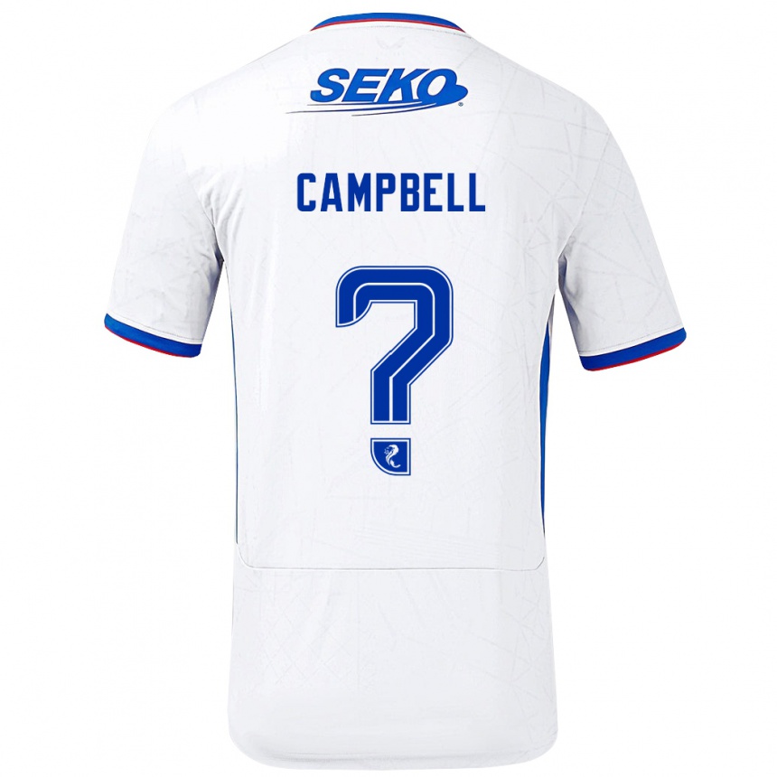 Gyermek Labdarúgás Connor Campbell #0 Fehér Kék Idegenbeli Jersey 2024/25 Mez Póló Ing