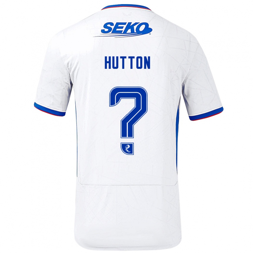 Gyermek Labdarúgás Zander Hutton #0 Fehér Kék Idegenbeli Jersey 2024/25 Mez Póló Ing