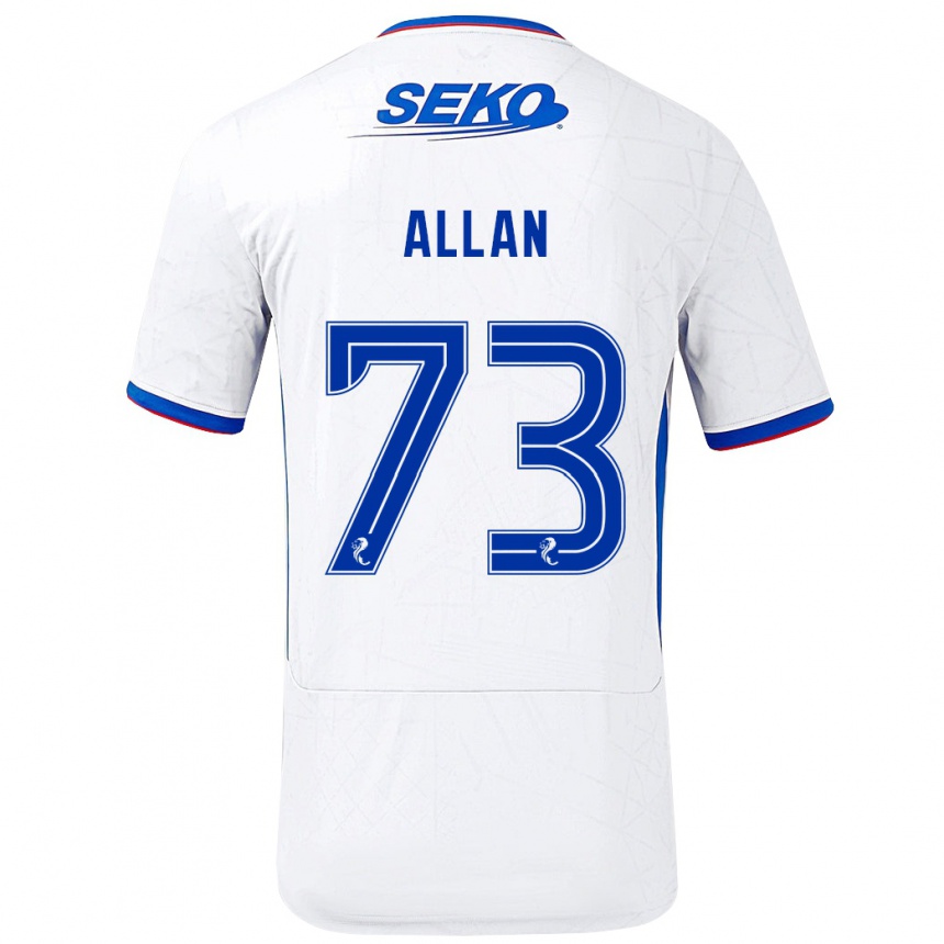 Gyermek Labdarúgás Connor Allan #73 Fehér Kék Idegenbeli Jersey 2024/25 Mez Póló Ing