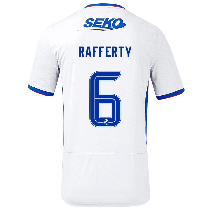 Gyermek Labdarúgás Laura Rafferty #6 Fehér Kék Idegenbeli Jersey 2024/25 Mez Póló Ing