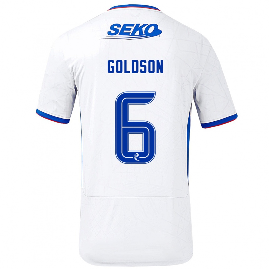 Gyermek Labdarúgás Connor Goldson #6 Fehér Kék Idegenbeli Jersey 2024/25 Mez Póló Ing