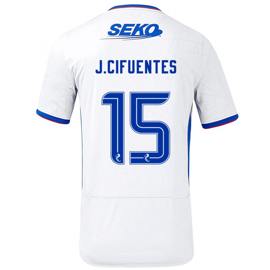 Gyermek Labdarúgás José Cifuentes #15 Fehér Kék Idegenbeli Jersey 2024/25 Mez Póló Ing