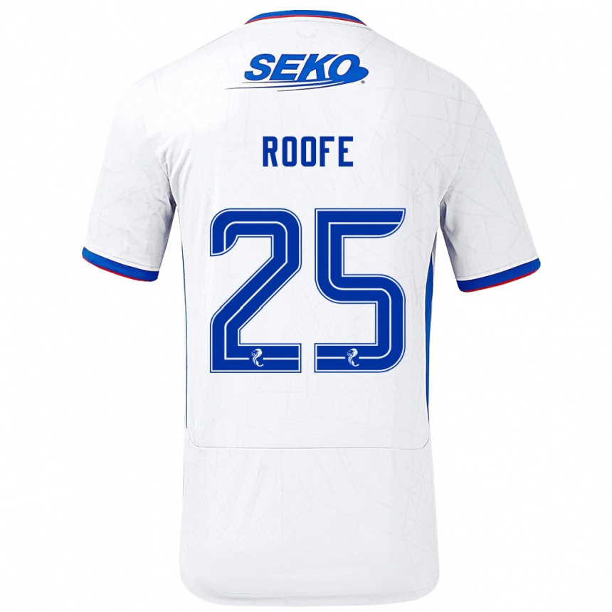 Gyermek Labdarúgás Kemar Roofe #25 Fehér Kék Idegenbeli Jersey 2024/25 Mez Póló Ing