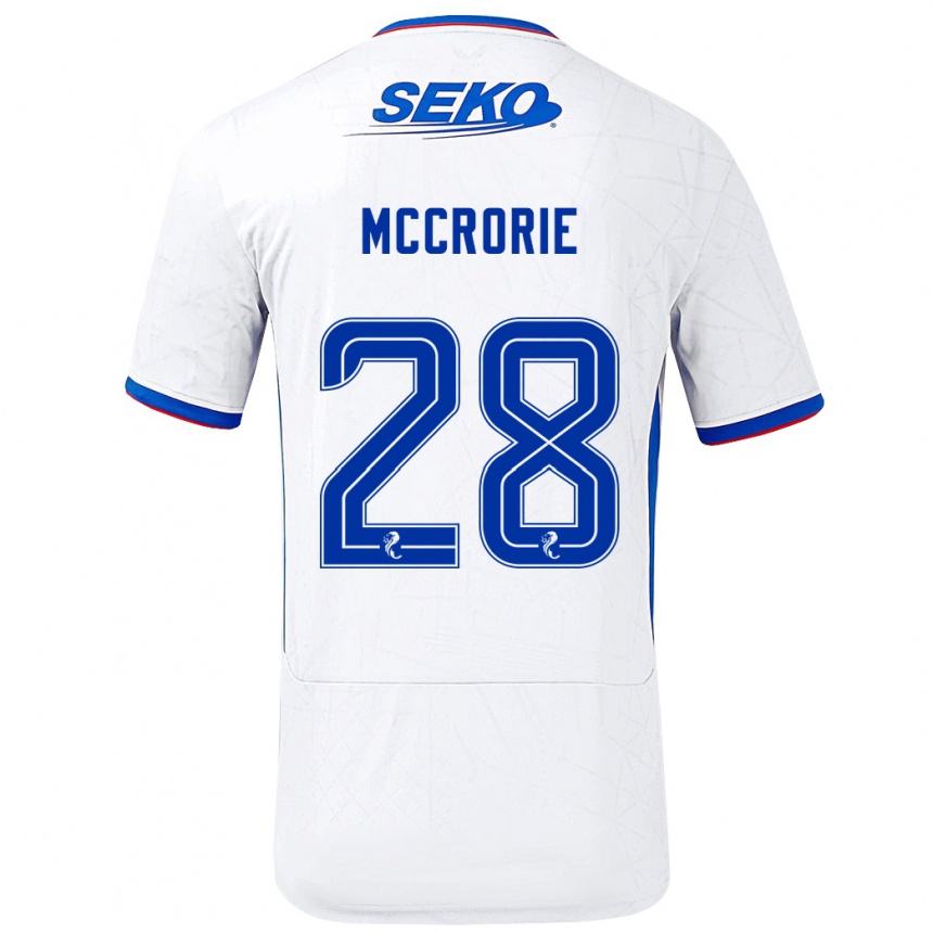 Gyermek Labdarúgás Robby Mccrorie #28 Fehér Kék Idegenbeli Jersey 2024/25 Mez Póló Ing