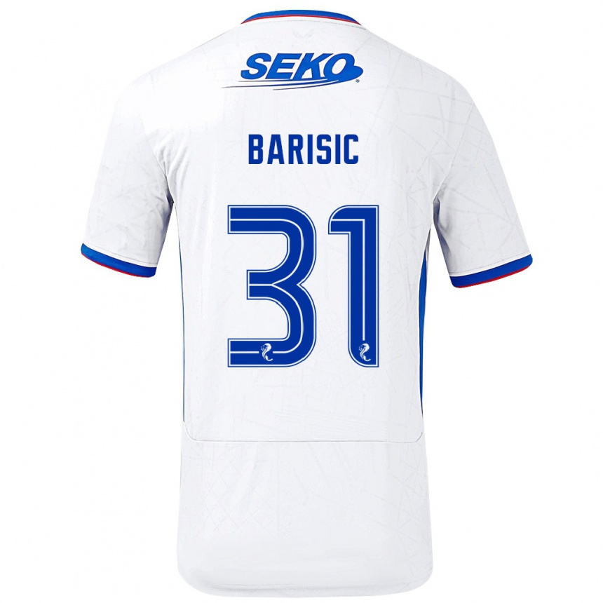 Gyermek Labdarúgás Borna Barisic #31 Fehér Kék Idegenbeli Jersey 2024/25 Mez Póló Ing