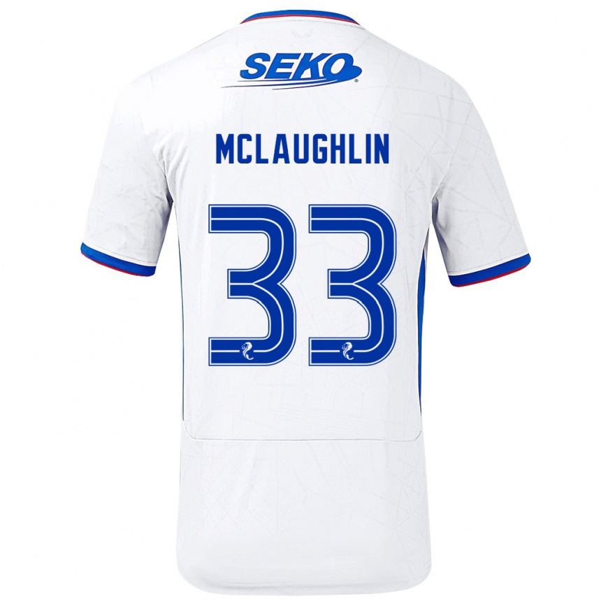 Gyermek Labdarúgás Jon Mclaughlin #33 Fehér Kék Idegenbeli Jersey 2024/25 Mez Póló Ing