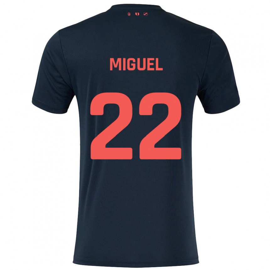 Gyermek Labdarúgás Miguel Rodríguez #22 Fekete Piros Idegenbeli Jersey 2024/25 Mez Póló Ing