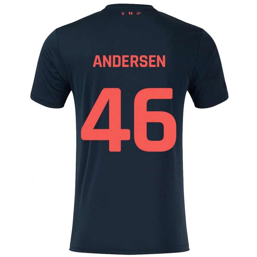 Gyermek Labdarúgás Silas Andersen #46 Fekete Piros Idegenbeli Jersey 2024/25 Mez Póló Ing