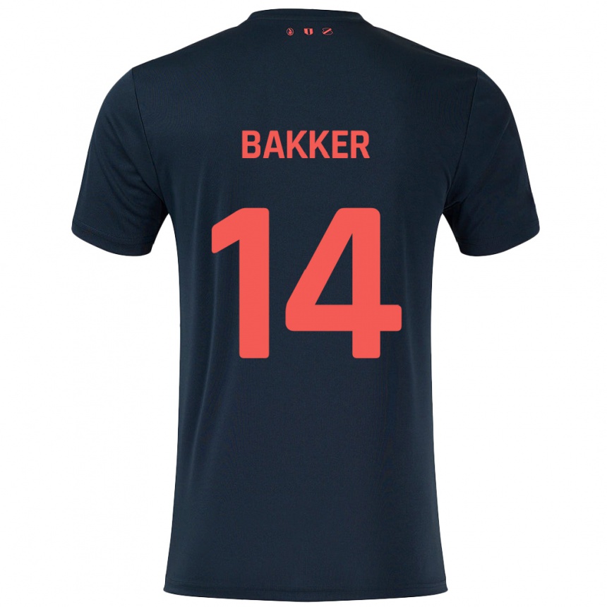 Gyermek Labdarúgás Eshly Bakker #14 Fekete Piros Idegenbeli Jersey 2024/25 Mez Póló Ing