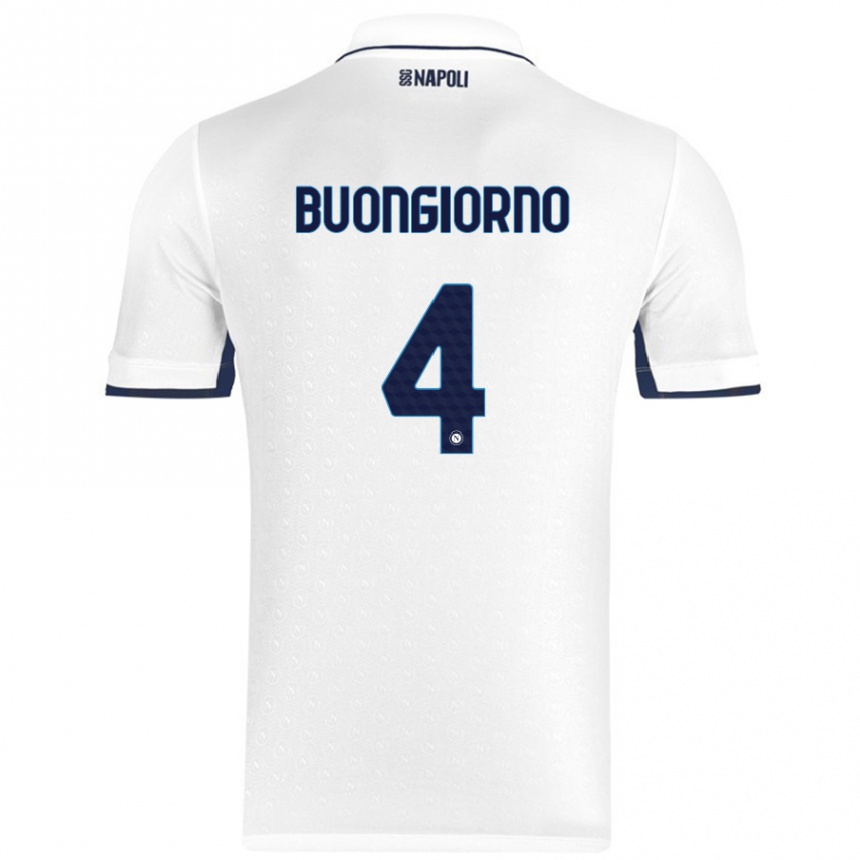 Gyermek Labdarúgás Alessandro Buongiorno #4 Fehér Royal Blue Idegenbeli Jersey 2024/25 Mez Póló Ing