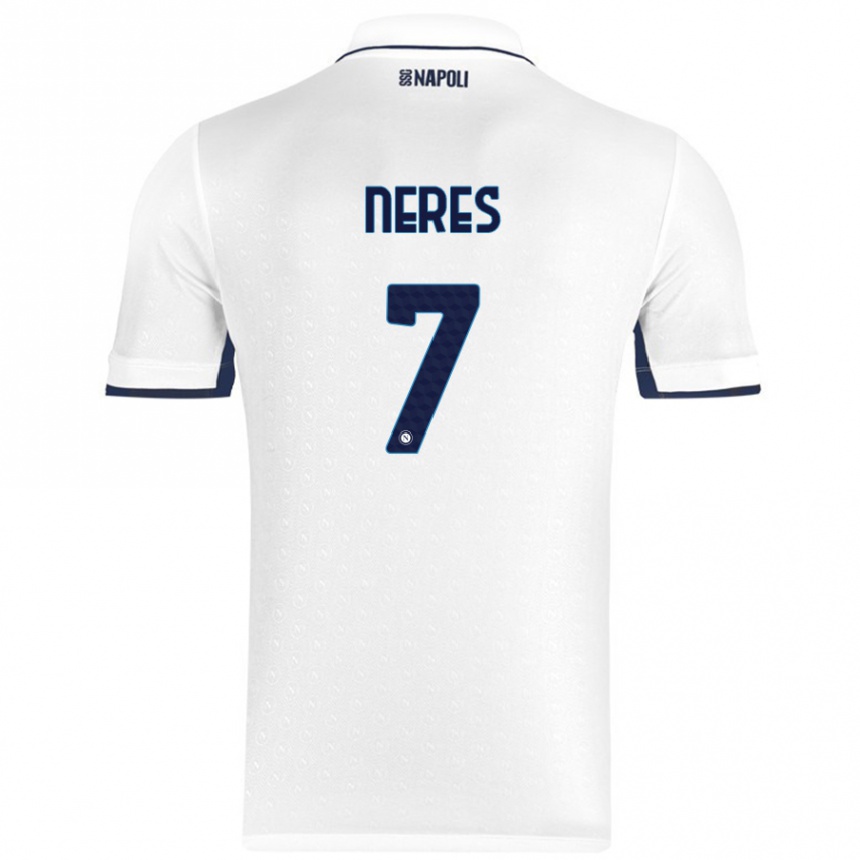 Gyermek Labdarúgás David Neres #7 Fehér Royal Blue Idegenbeli Jersey 2024/25 Mez Póló Ing