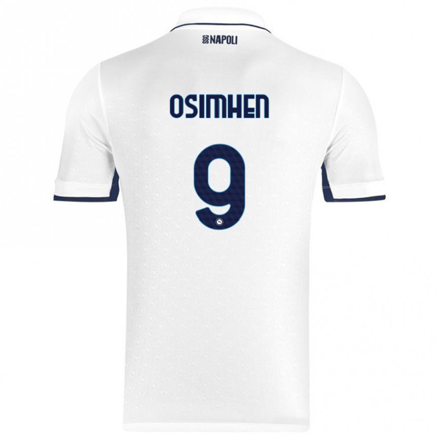 Gyermek Labdarúgás Victor Osimhen #9 Fehér Royal Blue Idegenbeli Jersey 2024/25 Mez Póló Ing