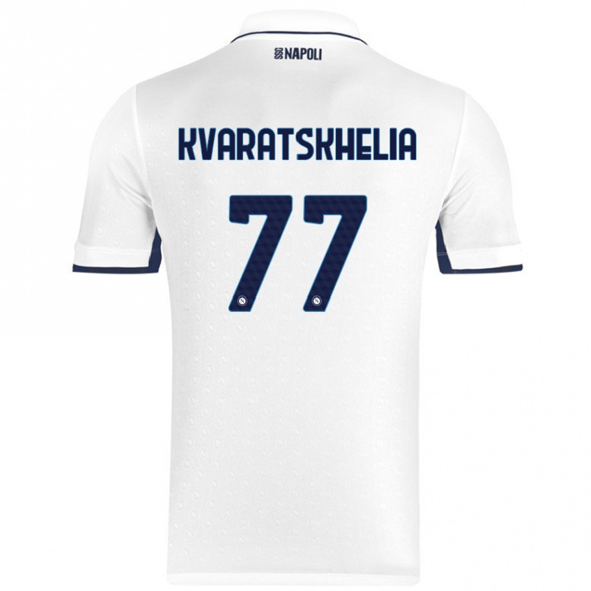 Gyermek Labdarúgás Khvicha Kvaratskhelia #77 Fehér Royal Blue Idegenbeli Jersey 2024/25 Mez Póló Ing