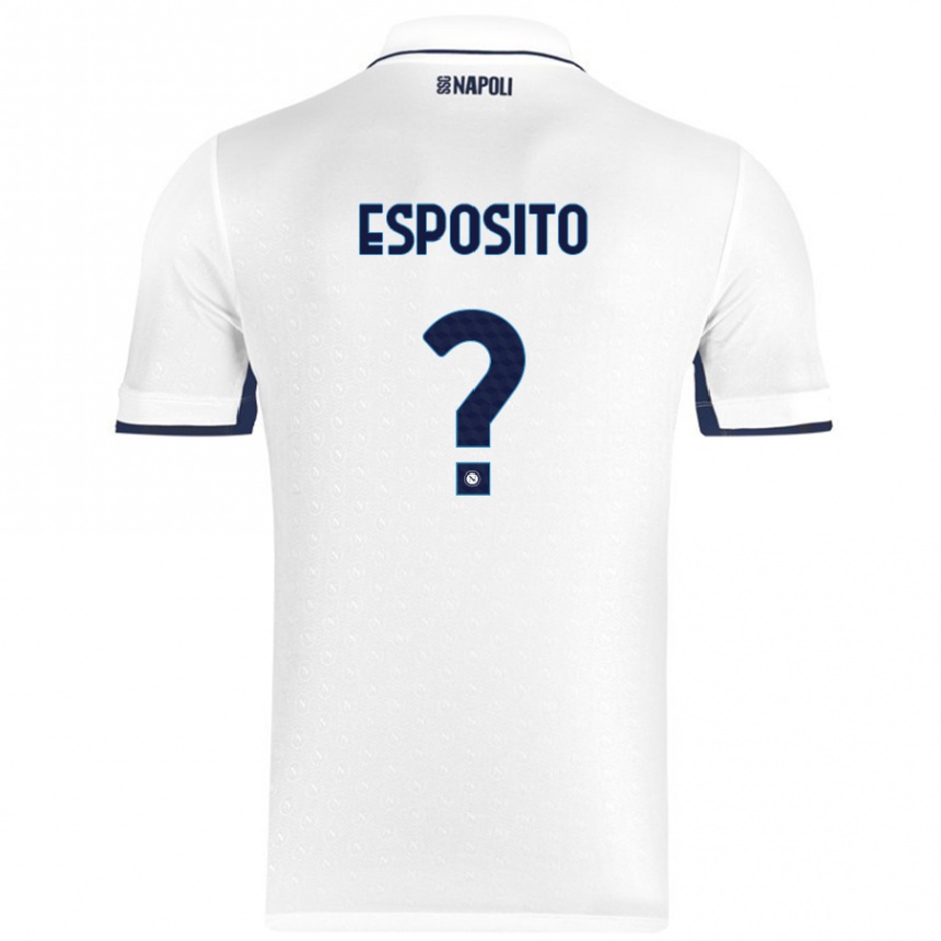 Gyermek Labdarúgás Mattia Esposito #0 Fehér Royal Blue Idegenbeli Jersey 2024/25 Mez Póló Ing