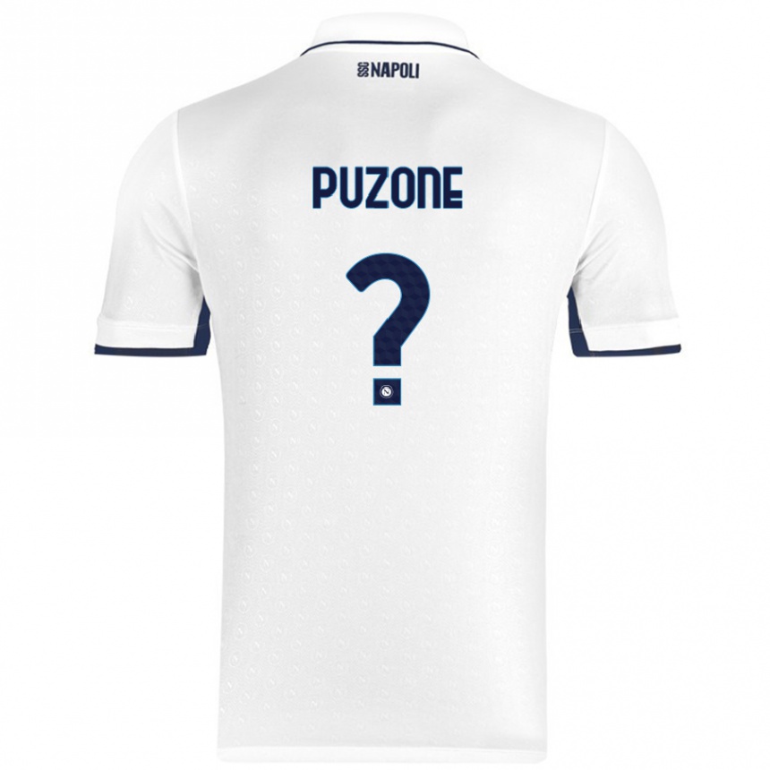 Gyermek Labdarúgás Mattia Puzone #0 Fehér Royal Blue Idegenbeli Jersey 2024/25 Mez Póló Ing