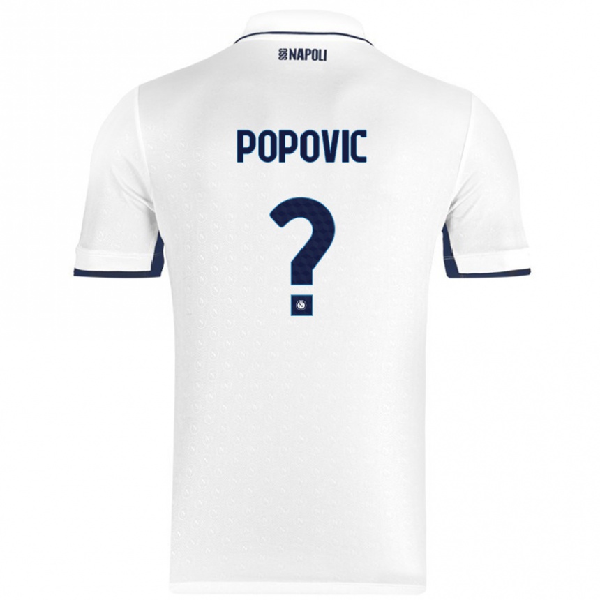 Gyermek Labdarúgás Matija Popovic #0 Fehér Royal Blue Idegenbeli Jersey 2024/25 Mez Póló Ing