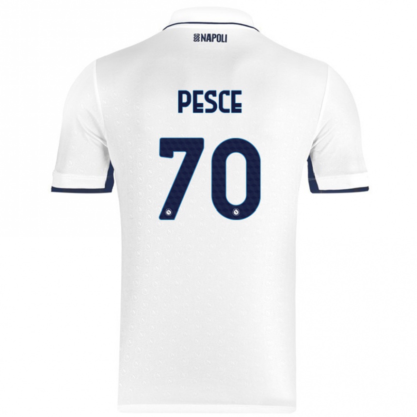 Gyermek Labdarúgás Antonio Pesce #70 Fehér Royal Blue Idegenbeli Jersey 2024/25 Mez Póló Ing