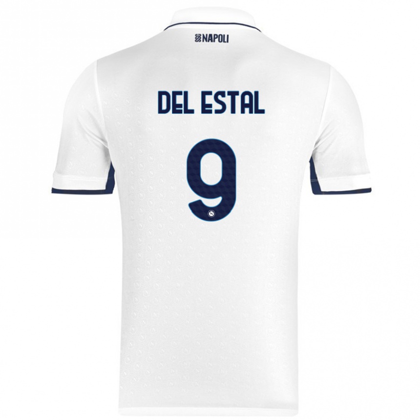 Gyermek Labdarúgás Eli Del Estal #9 Fehér Royal Blue Idegenbeli Jersey 2024/25 Mez Póló Ing