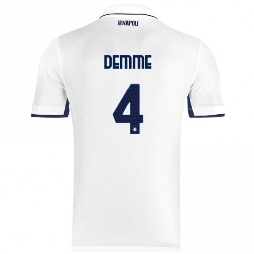 Gyermek Labdarúgás Diego Demme #4 Fehér Royal Blue Idegenbeli Jersey 2024/25 Mez Póló Ing