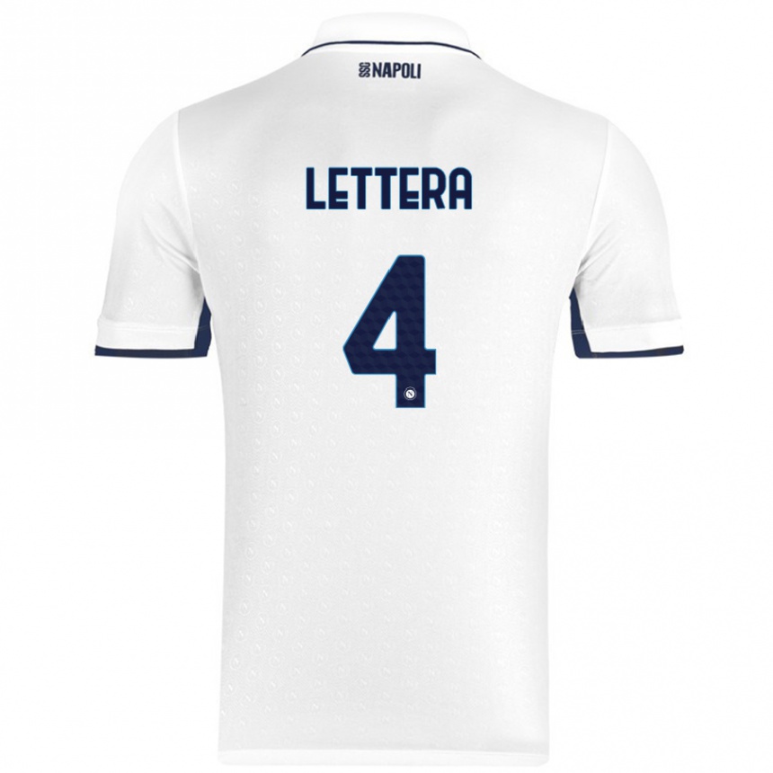 Gyermek Labdarúgás Alessio Lettera #4 Fehér Royal Blue Idegenbeli Jersey 2024/25 Mez Póló Ing