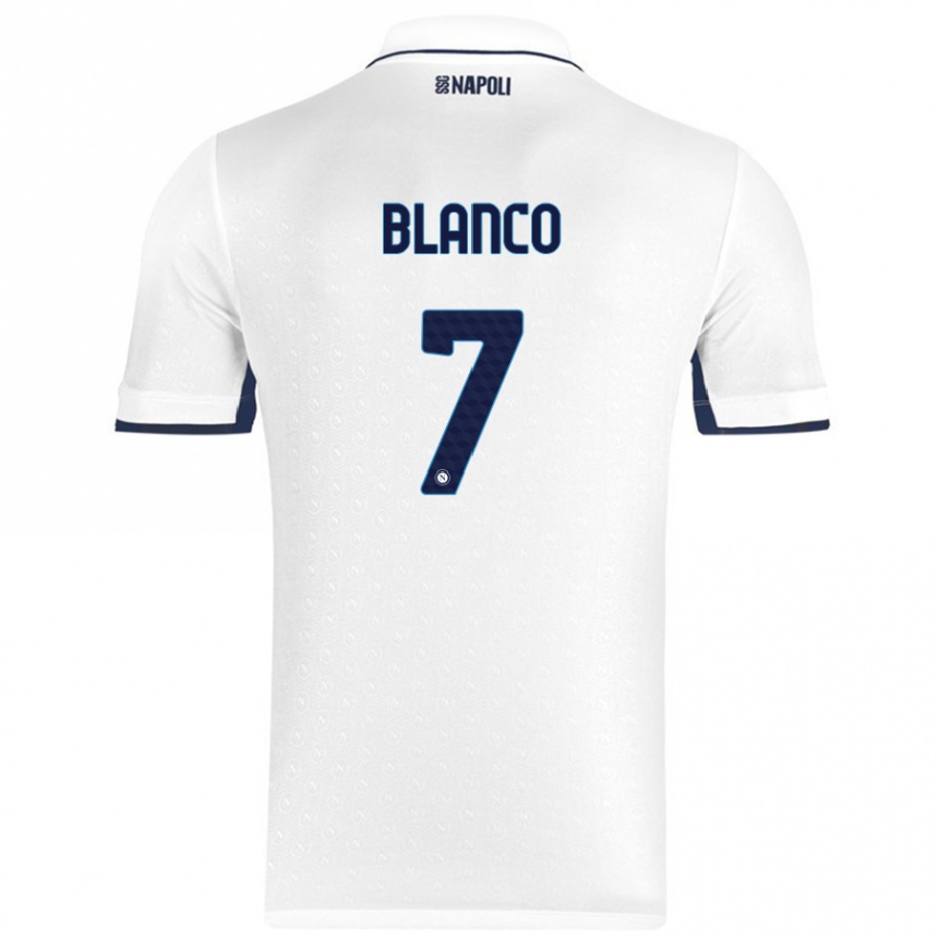 Gyermek Labdarúgás Gimena Blanco #7 Fehér Royal Blue Idegenbeli Jersey 2024/25 Mez Póló Ing