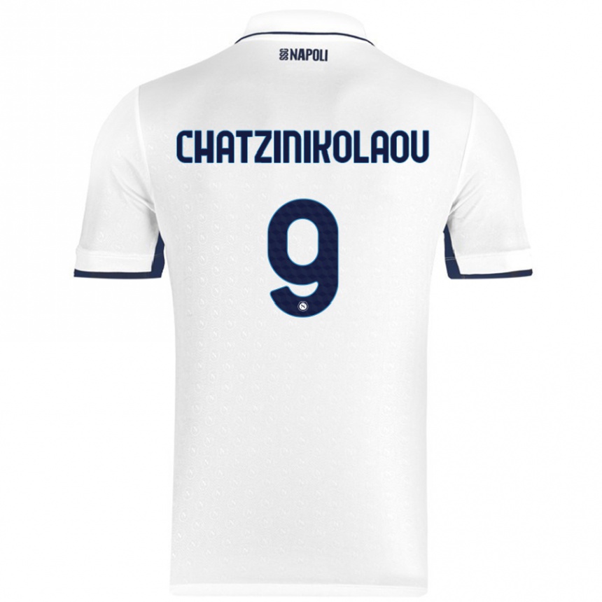 Gyermek Labdarúgás Despoina Chatzinikolaou #9 Fehér Royal Blue Idegenbeli Jersey 2024/25 Mez Póló Ing