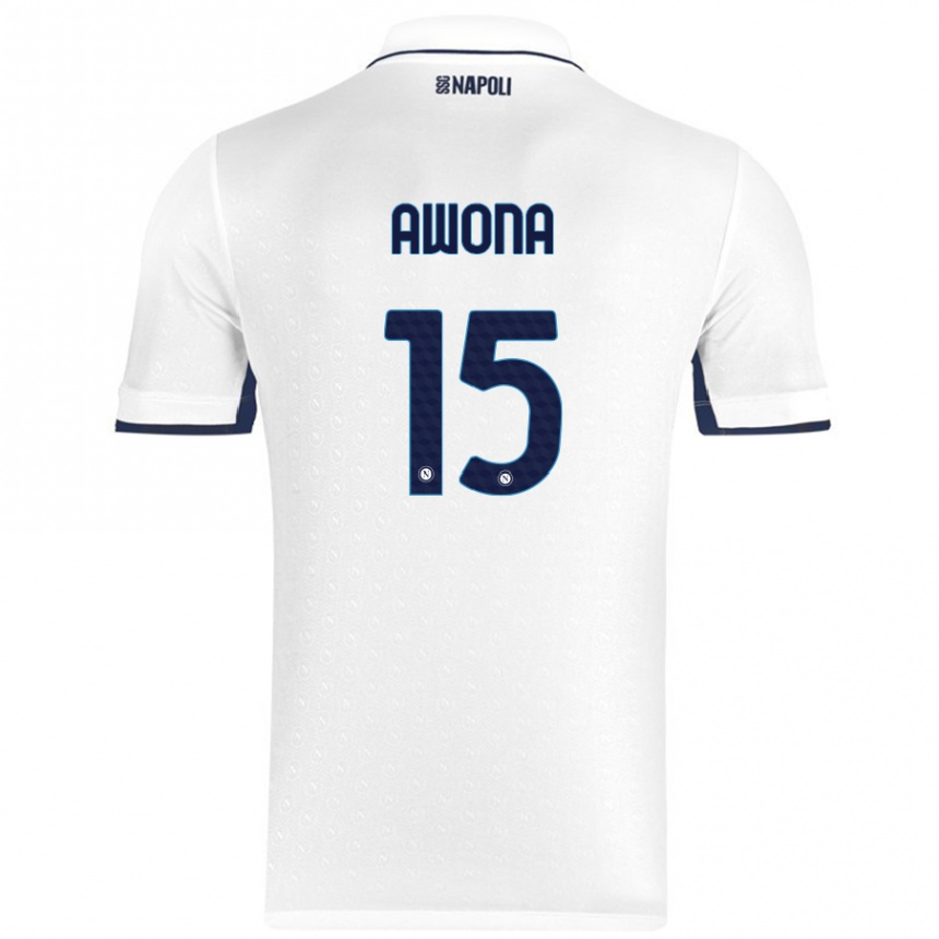 Gyermek Labdarúgás Aurelle Awona #15 Fehér Royal Blue Idegenbeli Jersey 2024/25 Mez Póló Ing