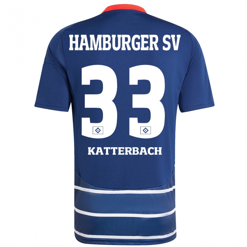 Gyermek Labdarúgás Noah Katterbach #33 Sötétkék Idegenbeli Jersey 2024/25 Mez Póló Ing