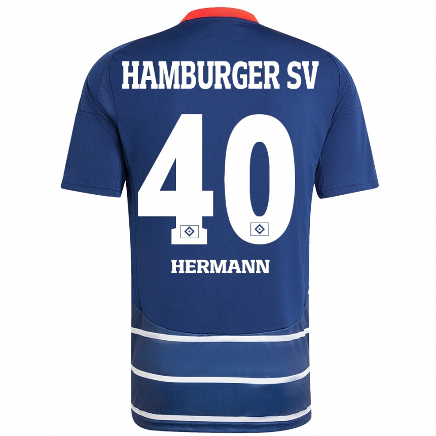 Gyermek Labdarúgás Hannes Hermann #40 Sötétkék Idegenbeli Jersey 2024/25 Mez Póló Ing