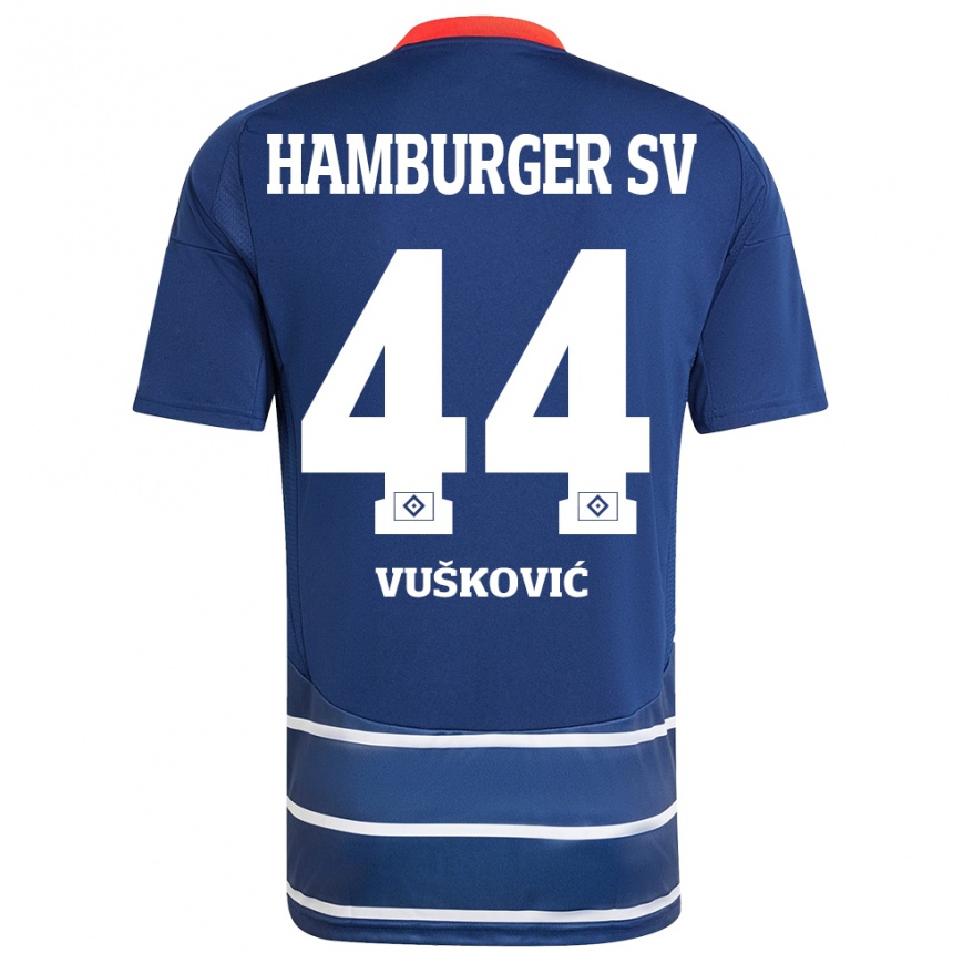 Gyermek Labdarúgás Mario Vuskovic #44 Sötétkék Idegenbeli Jersey 2024/25 Mez Póló Ing