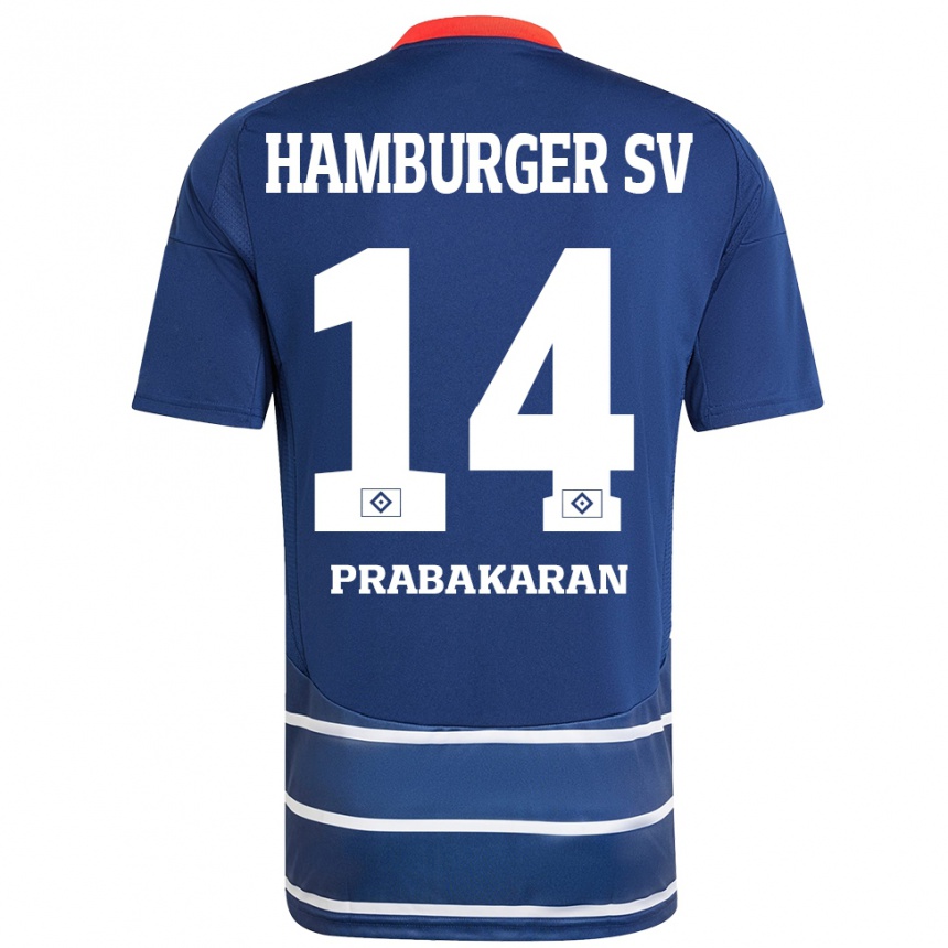 Gyermek Labdarúgás Nilavan Prabakaran #14 Sötétkék Idegenbeli Jersey 2024/25 Mez Póló Ing