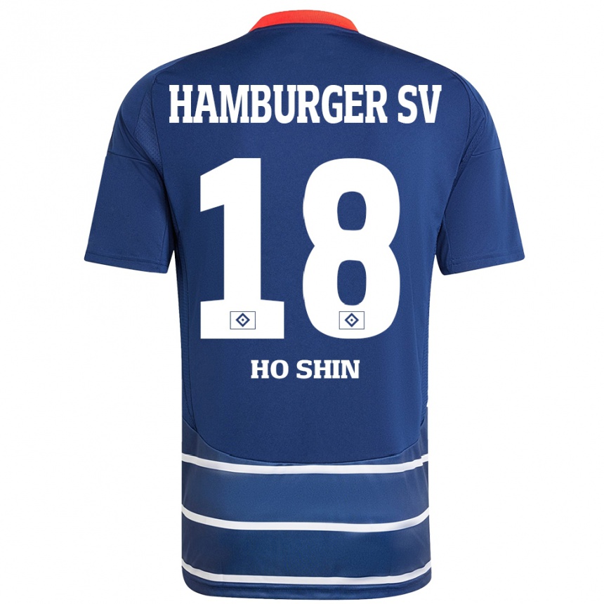 Gyermek Labdarúgás Jae Ho Shin #18 Sötétkék Idegenbeli Jersey 2024/25 Mez Póló Ing