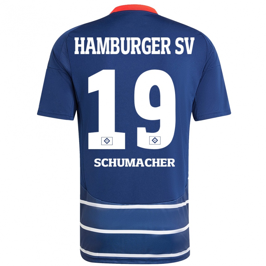 Gyermek Labdarúgás Lukas Schumacher #19 Sötétkék Idegenbeli Jersey 2024/25 Mez Póló Ing